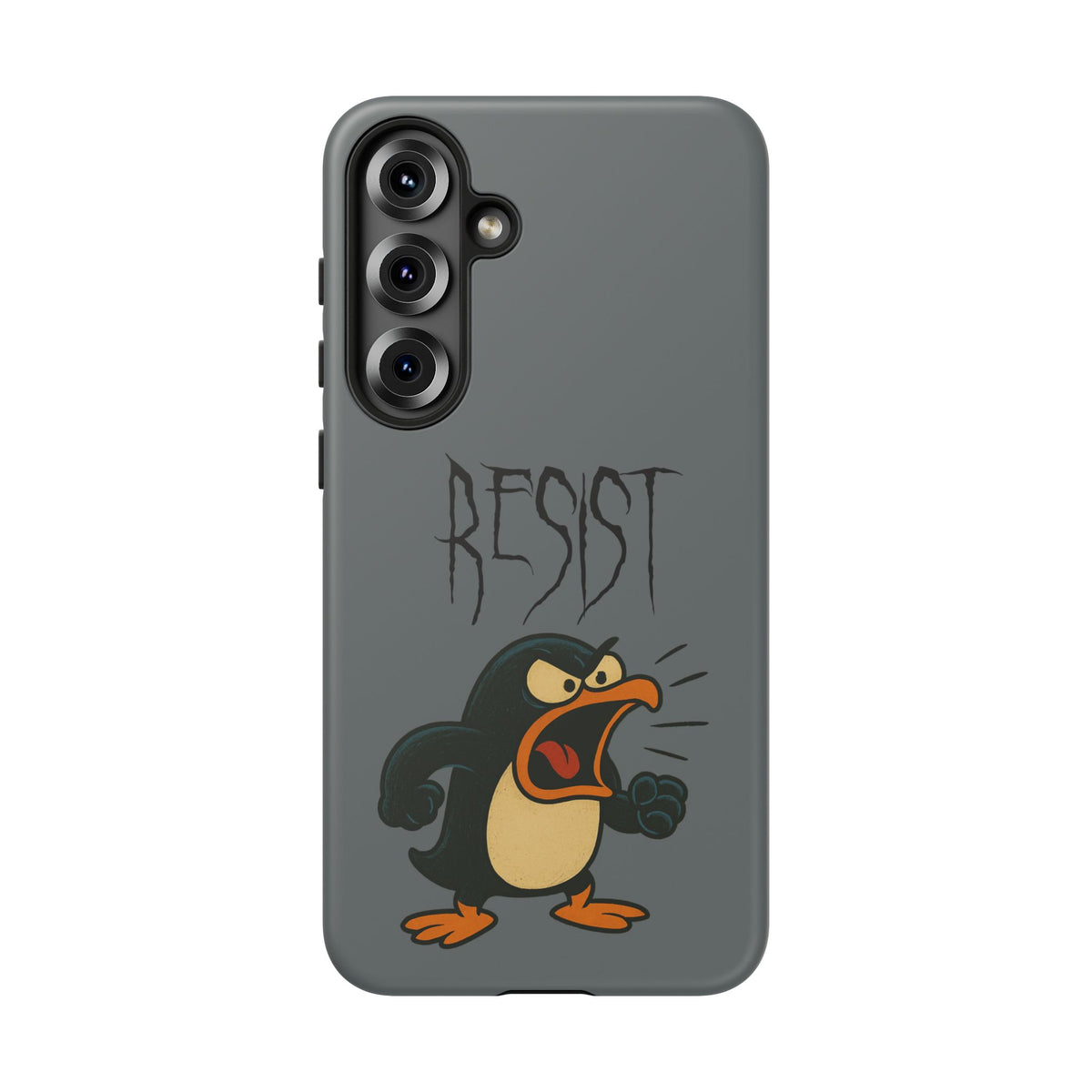 Resist Angry Penguin Phone Case — Protective iPhone Case with Bold Cartoon Design