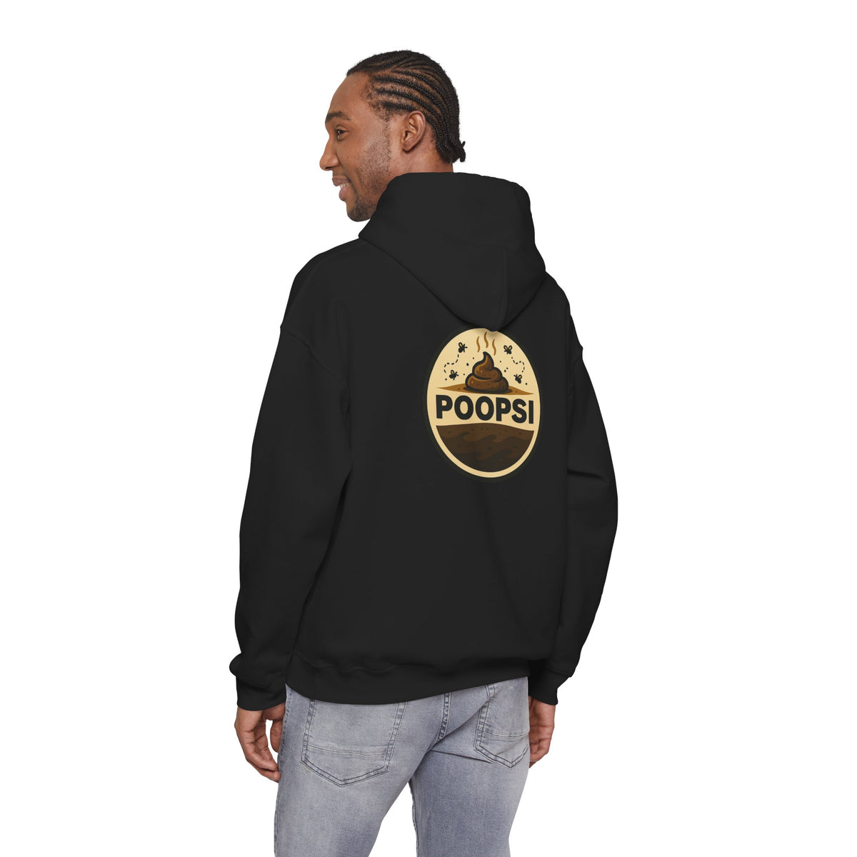 Funny 'POOPSI' Logo Hoodie — Retro Poop Emoji Graphic Pullover