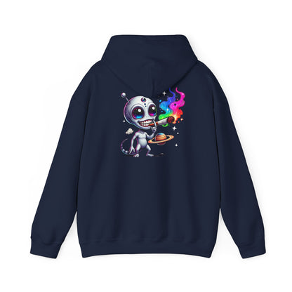 Alien Chef Hoodie — Cute Cartoon Alien Cooking with Rainbow Flame Hooded Sweatshirt