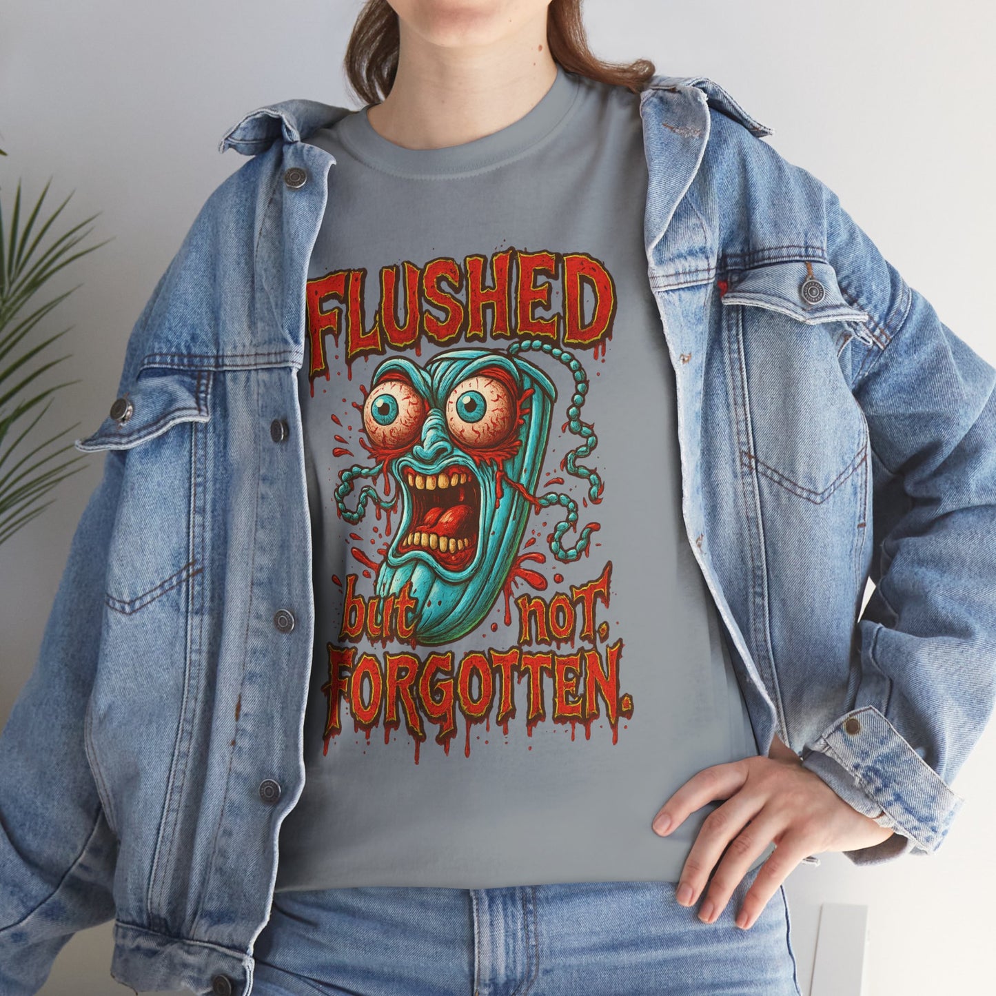 Flushed But Not Forgotten – Blood Red Letter Horror Tee